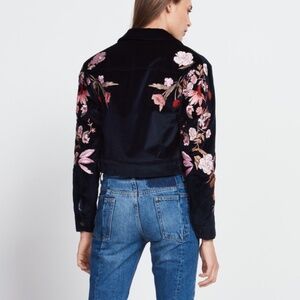 Sandro Flower Embroidered Velvet Navy Jacket